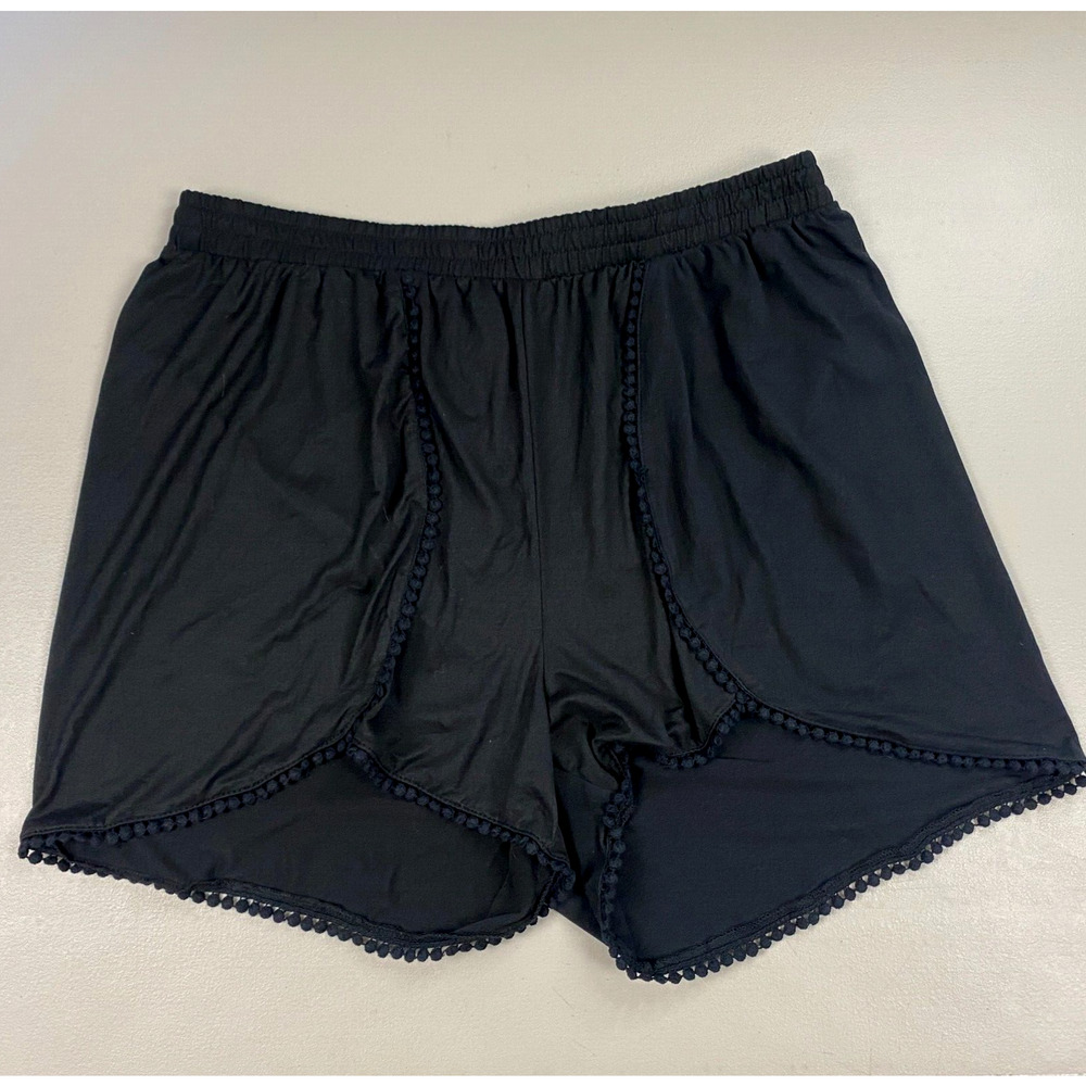 Rue 21 Pom Pom Shorts Womens 1X Solid Black Knit Pull On High Waist 34x3 NEW